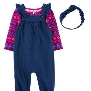 NWT Carter’s 3 pieces Jumper Set with Bow Size 9 months. Blue/Fushia
